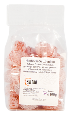 KRISTALL SALINENBONBONS AUS NATURSOLE - HIMBEERE  100g