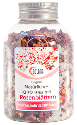 NATÜRLICHES BADEKRISTALLSALZ mit Rosenblättern 500 g Flasche