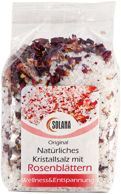 NATÜRLICHES BADEKRISTALLSALZ mit Rosenblättern 600 g