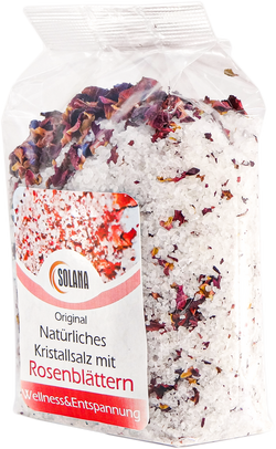 NATÜRLICHES BADEKRISTALLSALZ mit Rosenblättern 600 g