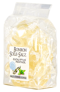 SALZBONBONS AUS HIMALAYA-KRISTALLSALZ-SOLE - EUKALYPTUS-MENTHOL  100g
