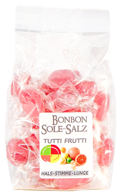 SALZBONBONS AUS HIMALAYA-KRISTALLSALZ-SOLE - TUTTI FRUTTI   100g