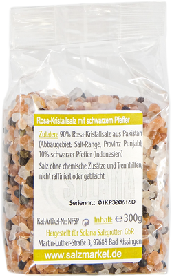 SALZKRISTALLE REINES ROSA ( bekannt als Himalaya Salz) MIT SCHWARZEM PFEFFER  300 Gramm Beutel