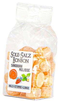 Kristall-Salinenbonbons aus Natursole, Sanddorn-Melisse 100 g