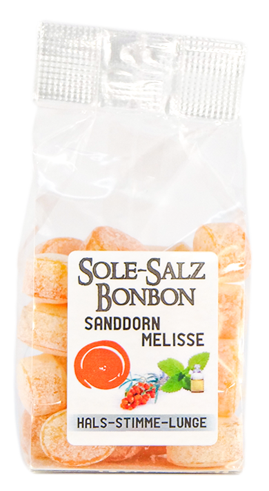 Kristall-Salinenbonbons aus Natursole, Sanddorn-Melisse 100 g