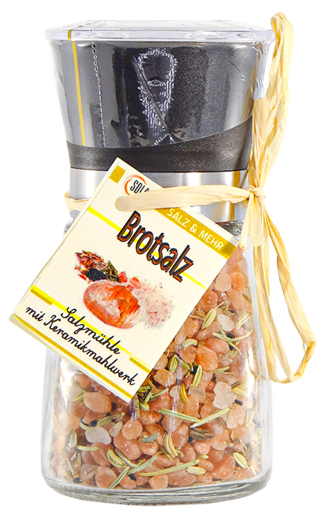 AVANGARDE SALZ-MÜHLE - ROSA KRISTALLSALZ (bekannt als Himalaya Salz) - BROTSALZ - mit Schwarzkümmel, Kümmel, Anis, Fenchel, Rosmarin 180 Gramm