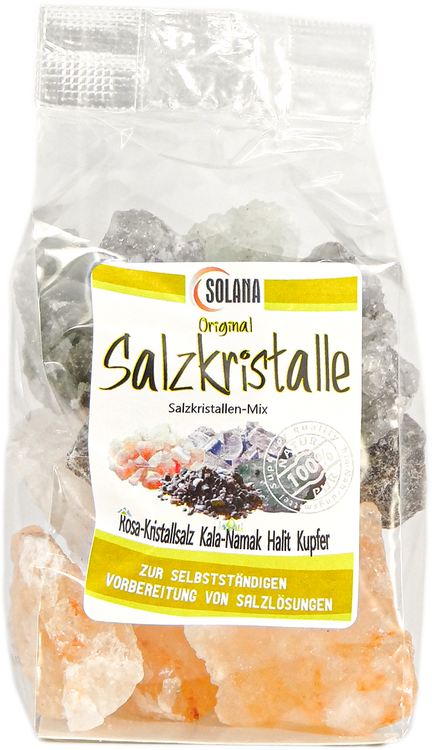 SALZKRISTALL-MIX  aus KALA-NAMAK, HALIT, SALZKRISTALLE REINES ROSA ( bekannt als Himalaya Salz) und SALZ MIT KUPFER   300 Gramm Beutel