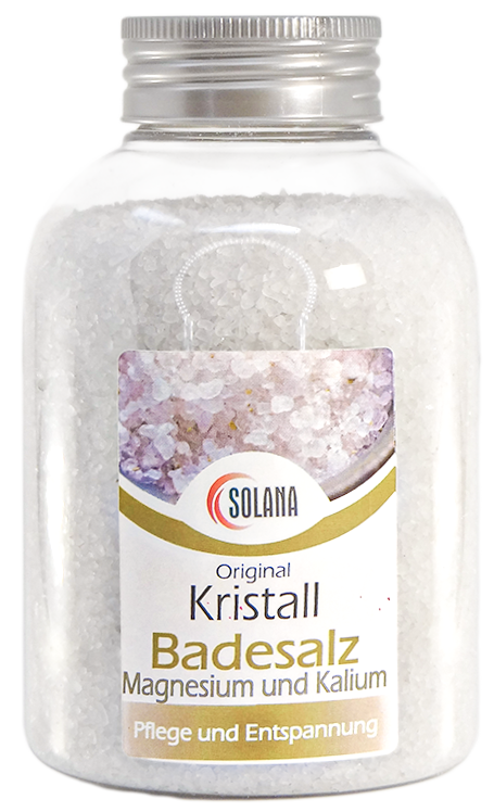 Kristallbadesalz mit Magnesium und Kalium Körnung 1-2 mm Flasche 600 G