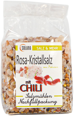 Salzkristalle Reines Rosa (bekannt als Himalaya Salz) mit Chilli 300 g