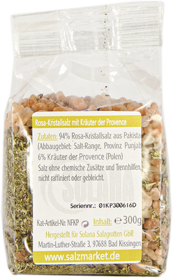 Salzkristalle Reines Rosa (bekannt als Himalaya Salz) mit Kräuter der Provence 300 Gramm Beutel