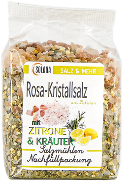 Salzkristalle Reines Rosa (bekannt als Himalaya Salz) mit Kräuter und Zitrone 300 Gramm Beutel