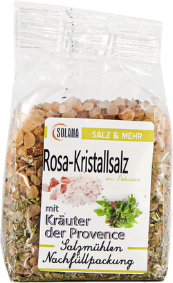 Salzkristalle Reines Rosa (bekannt als Himalaya Salz) mit Kräuter der Provence 300 Gramm Beutel