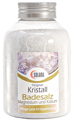 KRISTALLBADESALZ MIT MAGNESIUM UND KALIUM KÖRNUNG 1-2 mm  Flasche 600 g