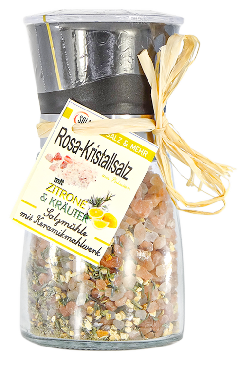 Avangarde Salz-Mühle - Rosa Kristallsalz (bekannt als Himalaya Salz) mit Kräuter und Zitrone 180 Gramm