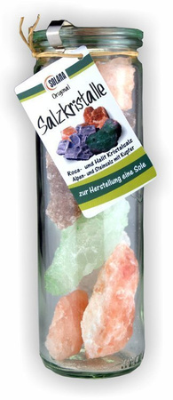 SALZKRISTALLEN-MIX HALIT UND ROSAKRISTALLSALZ, ALPENSALZ SALZ und STEINSALZ MIT KUPFER  Glass 500G