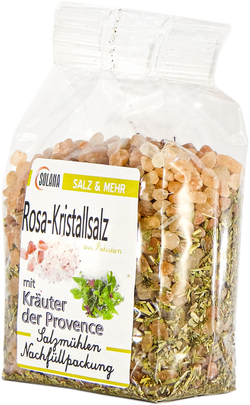 Salzkristalle Reines Rosa (bekannt als Himalaya Salz) mit Kräuter der Provence 300 Gramm Beutel