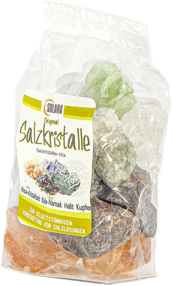 Salzkristall-Mix aus Kala-Namak, Halit, Salzkristalle Reines Rosa (bekannt als Himalaya Salz) und Salz mit Kupfer 300 Gramm Beutel