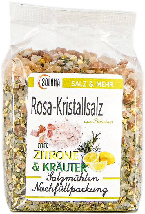 SALZKRISTALLE  REINES ROSA ( bekannt als Himalaya Salz) MIT KRÄUTER UND ZITRONE  300 Gramm Beutel