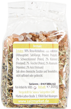 Brotsalz – Salzkristalle reines Rosa (bekannt als Himalaya Salz) mit Schwarzkümmel, Kümmel, Anis, Fenchel und Rosmarin, 300 g Beutel